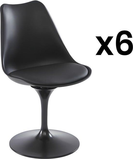 Vente-unique Zwarte set van 6 eetkamerstoelen - Kunststof zitting - Vente-unique