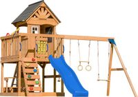 AXI Jack Speeltoestel met Dubbele Schommel en Trapeze Bruin – Blauwe glijbaan