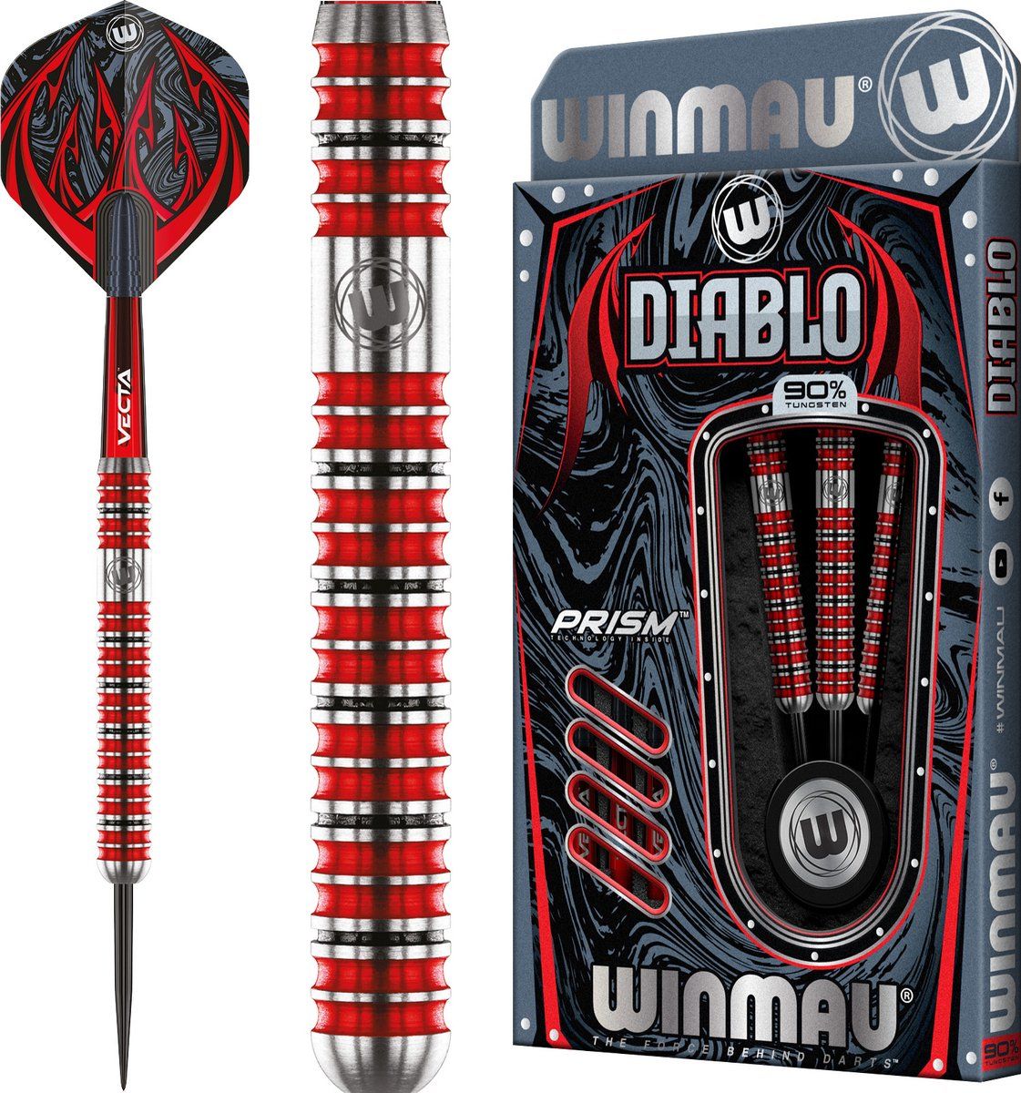 WINMAU - Diablo (Parallel) Steeltip Dartpijlen Professioneel - 25g - Rood/Zilver