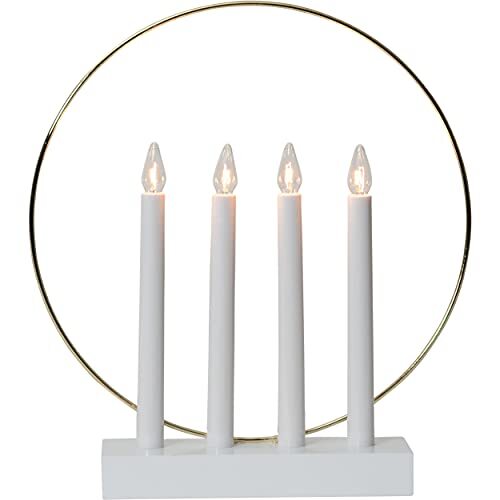 EGLO Lichtboog Kerstmis met 4 gloeilampen, vensterlamp in wit met decoratieve ring in messing, lichtboog met kabel, E10, warm wit