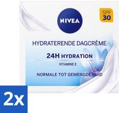 NIVEA Essentials Dagcrème Hydraterende Gezichtscrème Normale tot gemengde huid SPF 30 Vitamine E Lotusextract 2 x 50 ml