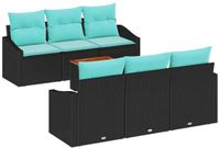 vidaXL Tuinbankenset 7-delig Zwart Polyrattan