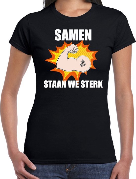 Bellatio Decorations Samen staan we sterk t-shirt crisis zwart voor dames XS