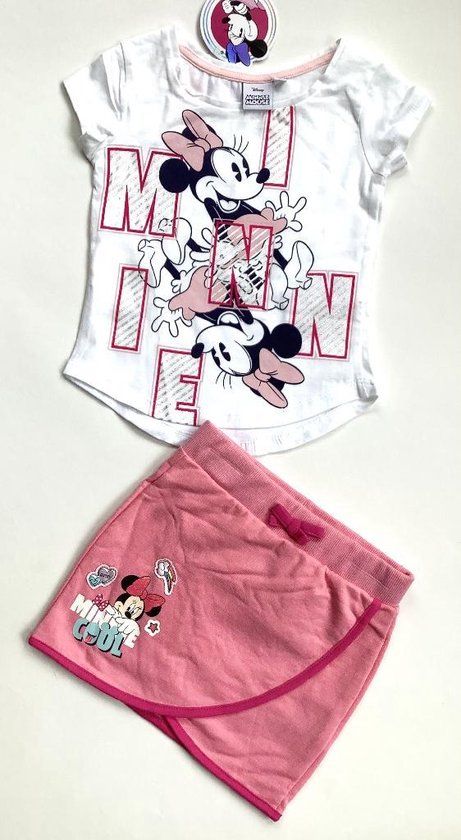 Disney Minnie Mouse Set - Rok + T-shirt - Wit/Roze - Maat 122/128 (8 jaar)
