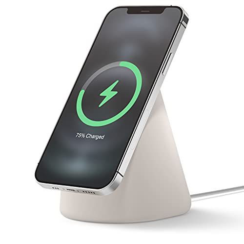 Elago MS1 Oplaadstandaard Compatibel met MagSafe lader - Premium Siliconenstandaard Compatibel met iPhone 12 modellen [MagSafe niet inbegrepen] (Stone)