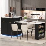MODFU Uitschuifbare Eettafel Met Lades, Led-Verlichting En Stopcontacten - Zwart