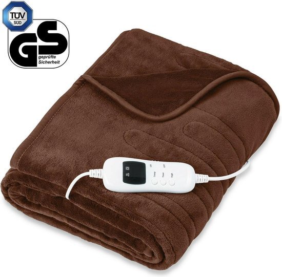 Sinnlein Sinnlein® - Elektrische deken bruin - fleece deken - warmte deken elektrisch - verwarmde deken XXL - verwarmingsdeken - 160 x 120 cm - automatisch uitschakelen - knuffeldeken - timerfunctie - 9 temperatuurniveaus wasbaar tot 40 °C - digitaal display
