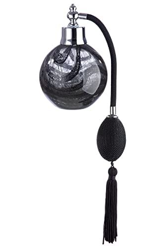 GILDE Glazen parfumflesje met balpomp, decoratief accessoire, transparant/rook, zwart, 12 cm