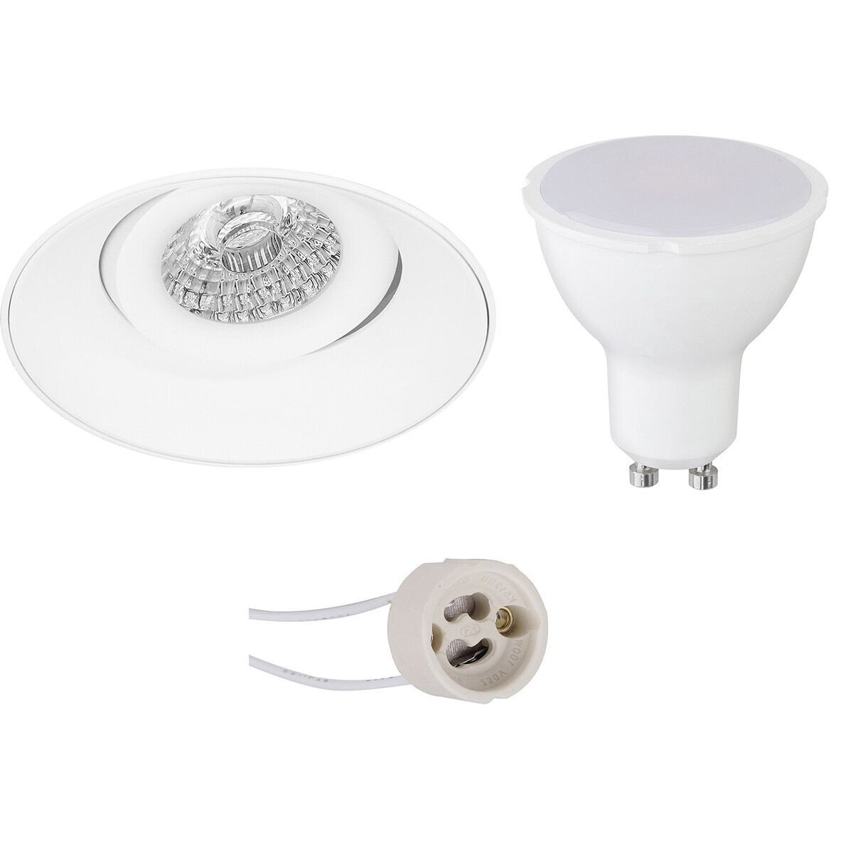 BES LED LED Spot Set - Pragmi Nivas Pro - GU10 Fitting - Dimbaar - Inbouw Rond - Mat Wit - 6W - Helder/Koud Wit 6400K - Trimless - Kantelbaar - Ã˜150mm