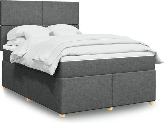 vidaXL Boxspring met matras stof donkergrijs 140x200 cm