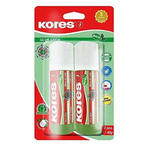 KORES Eco Lijm Stick, Solid, Wasbaar, Niet giftig, 40g, Blister Pack van 2