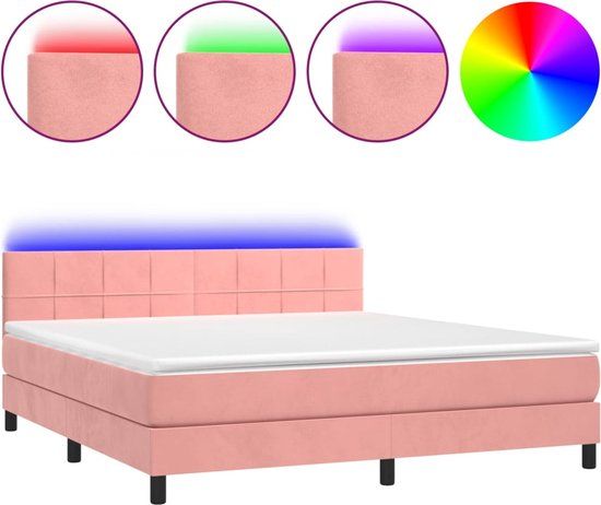vidaXL Boxspring met matras en LED fluweel roze 180x200 cm