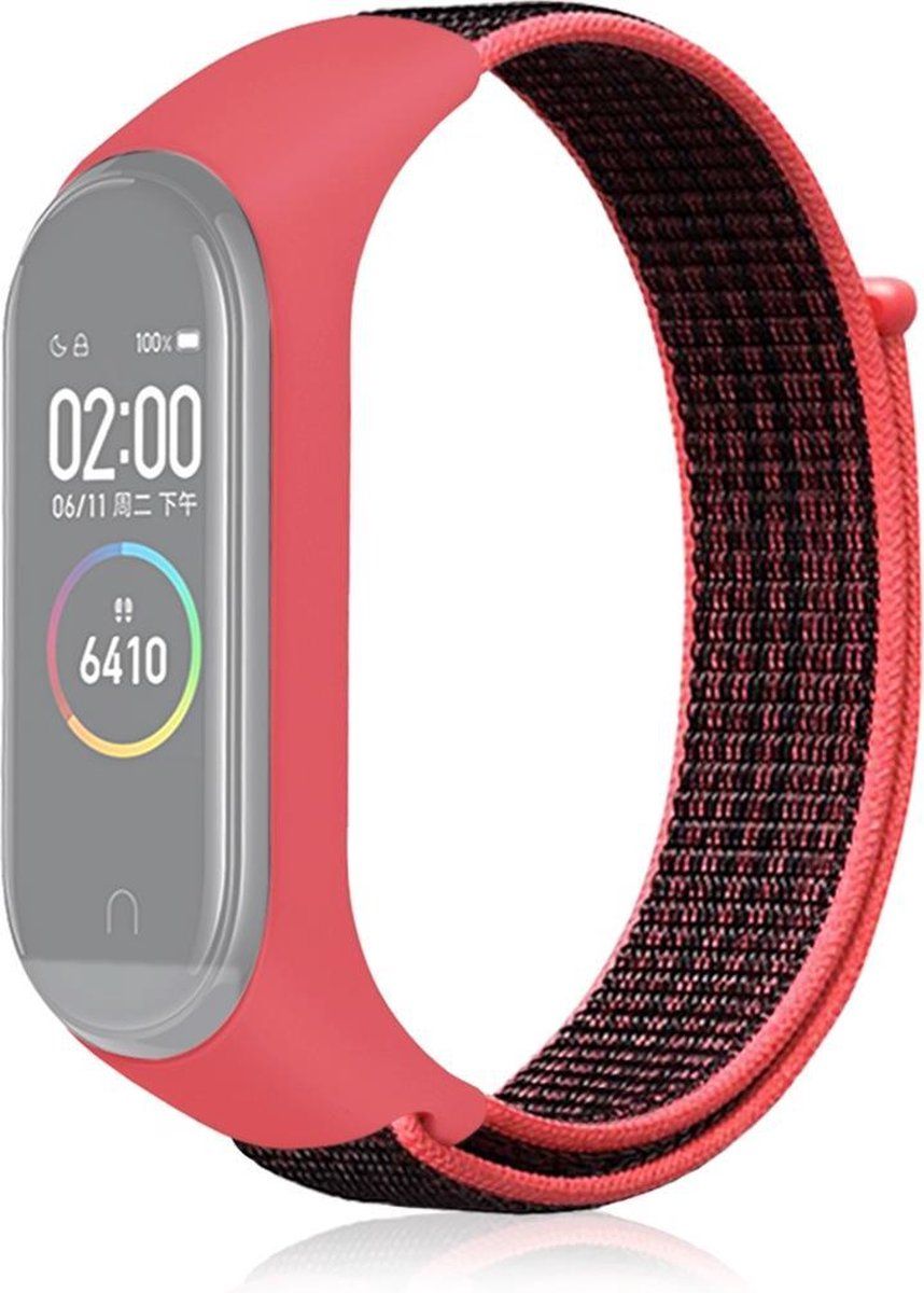 By Qubix Qubix Nylon Geweven Bandje Xiaomi Mi Band 3 / 4 - Roze / Zwart