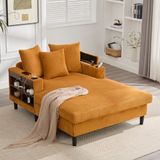 MODFU Chaise Longue Met Bekerhouders, Ledverlichting En Opbergruimte - Modern - Ribfluweel - Mosterdgeel - 129 x 170 x 70 cm
