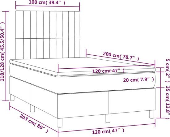 vidaXL Boxspring met matras en LED, stof, taupe, 120x200 cm