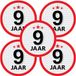 Bellatio Decorations 9 jaar leeftijd sticker - 10x - rond - Dia 15 cm - 9 jaar verjaardag - jubileum - leeftijd versiering