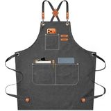 AFUN Kookschorten voor mannen en vrouwen, met grote zakken, katoenen linnen werkschort met gekruiste rug, duurzaam, verstelbare maat M-XXL