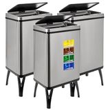 WELL HOME 3 x Smart vuilnisemmer, 40 l, hoogte 71,5 x 35,5 x 26 cm, grijs met magnetische etiketten