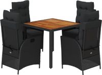 vidaXL 5-delige tuinset met kussens, zwart, van polyrotan