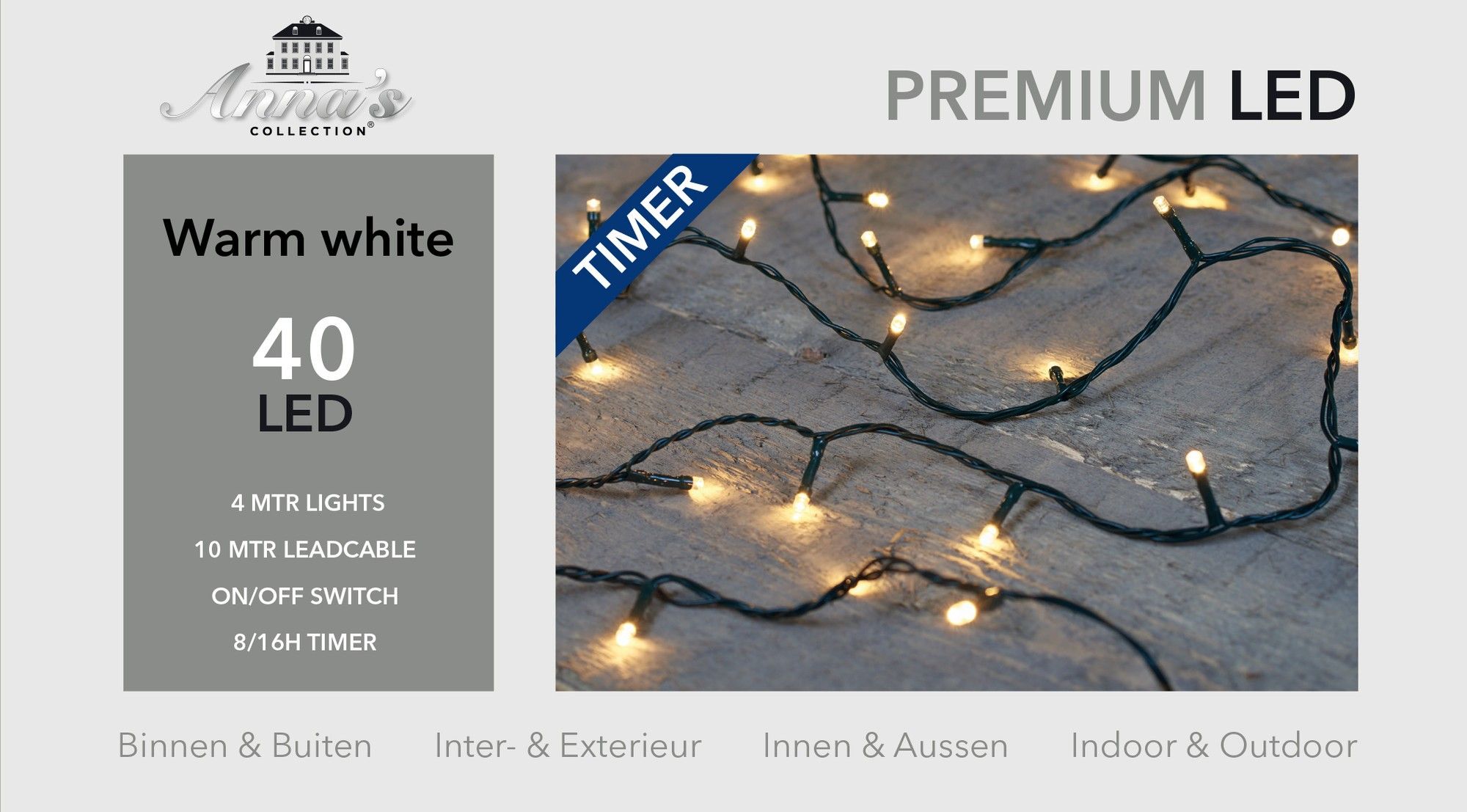 Anna's Collection Kerstverlichting buiten 40 lampjes warm wit - 400 cm - Groen
