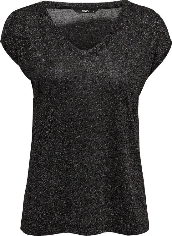 ONLY ONLSILVERY S/S V NECK LUREX TOP JRS - Black - Women's Size S