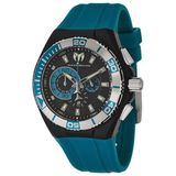 TechnoMarine Cruise 112010 Herenhorloge – Zwart – Blauwe Siliconen Band – Chronograaf – Quartz – 45 mm