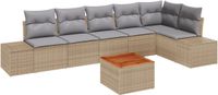 vidaXL Tuinbankset 7-delig met kussens Beige Poly Rotan Acacia