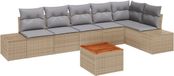 vidaXL Tuinbankset 7-delig met kussens Beige Poly Rotan Acacia