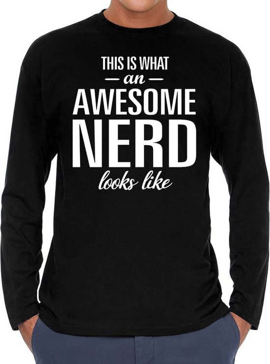 Bellatio Decorations Awesome / geweldige nerd cadeau t-shirt long sleeves heren XL