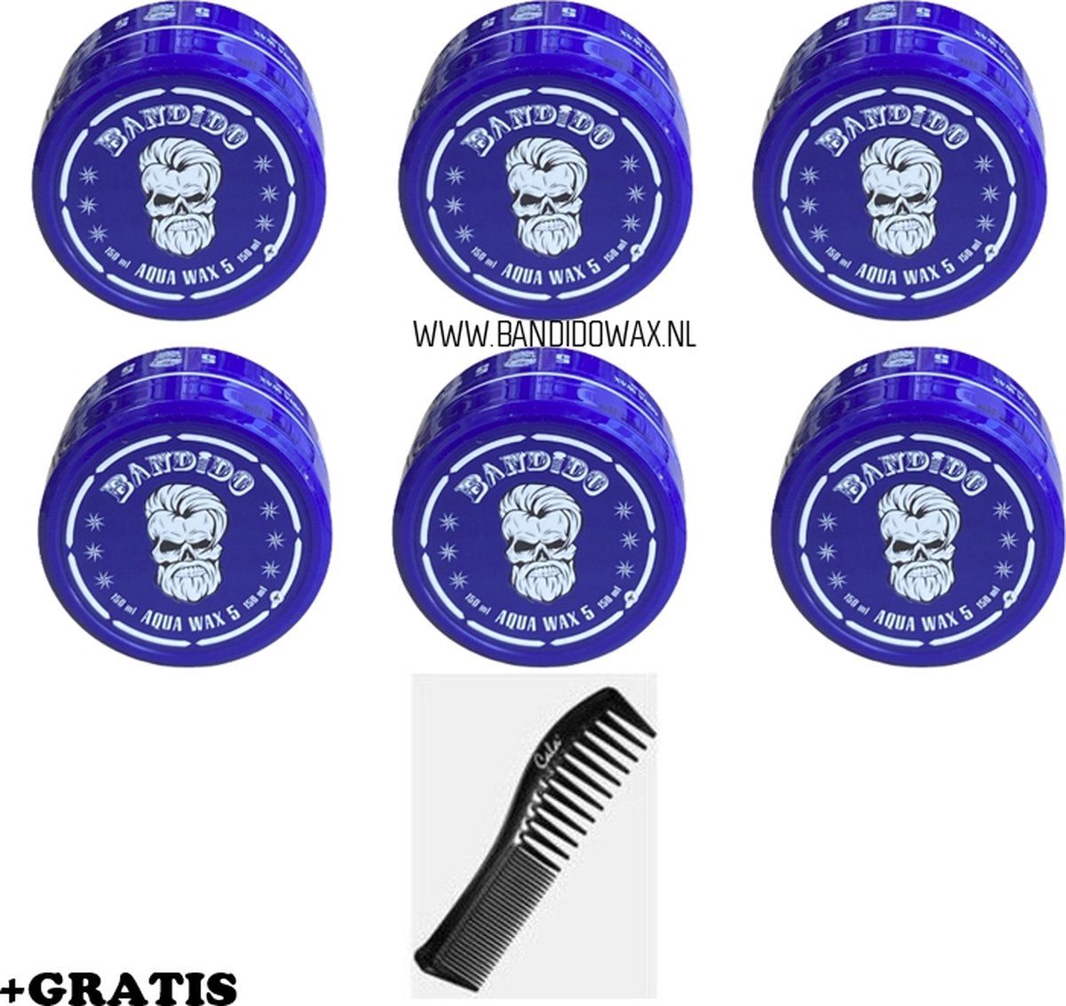 Bandido Aqua Hair Styling Wax 5 Blue 150 ml - 6 stuks + Styling Comb