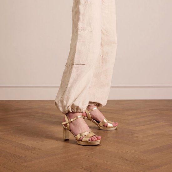 No Stress Dames Gouden Leren Sandalen met Hak - Maat 38