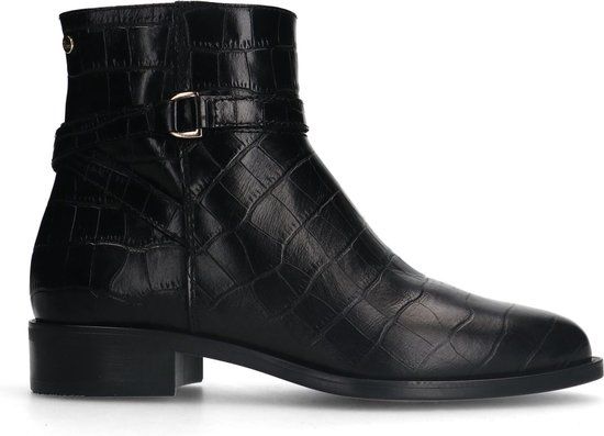 No Stress Dames Zwarte Leren Enkellaarzen met Crocoprint - Maat 41