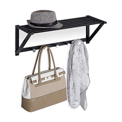 Relaxdays Wandgarderobe met plank - 5 haken - Zwart/Zilver