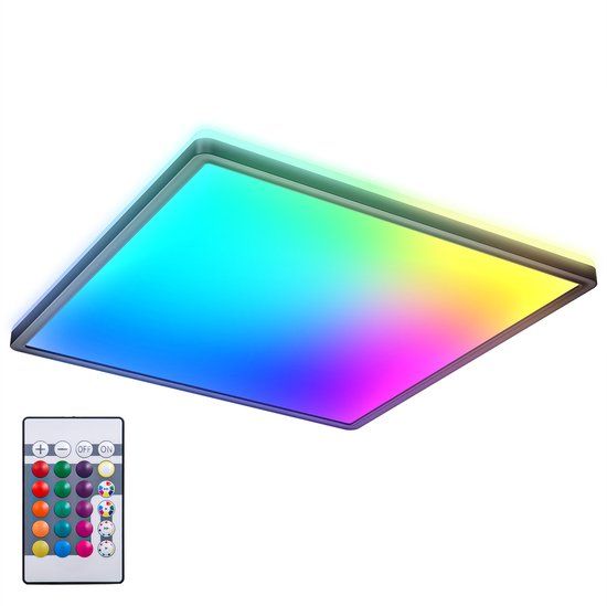 B.K.Licht I RGB LED Plafondlamp I LED paneel ultra flat I kleurwissel I RGBW dimbaar I indirecte verlichting I afstandsbediening I Zwart