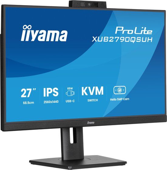 iiyama ProLite XUB2790QSUH-B2 - 27 inch - QHD - IPS - USB-Hub (3x) - Verstelbaar - Windows Hello Cam