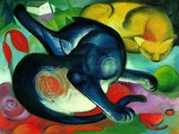 Your Decoration B.V. Kunstdruk Franz Marc - Zwei Katzen blau et jaune 80x60cm
