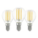 EGLO set van 3 E14 filament LED lampen, Edison gloeilamp transparant | 7 watt (equivalent aan 60 watt), 806 lumen, warm wit, 2700 K, P45 lichtbron, Ø 4,5 cm