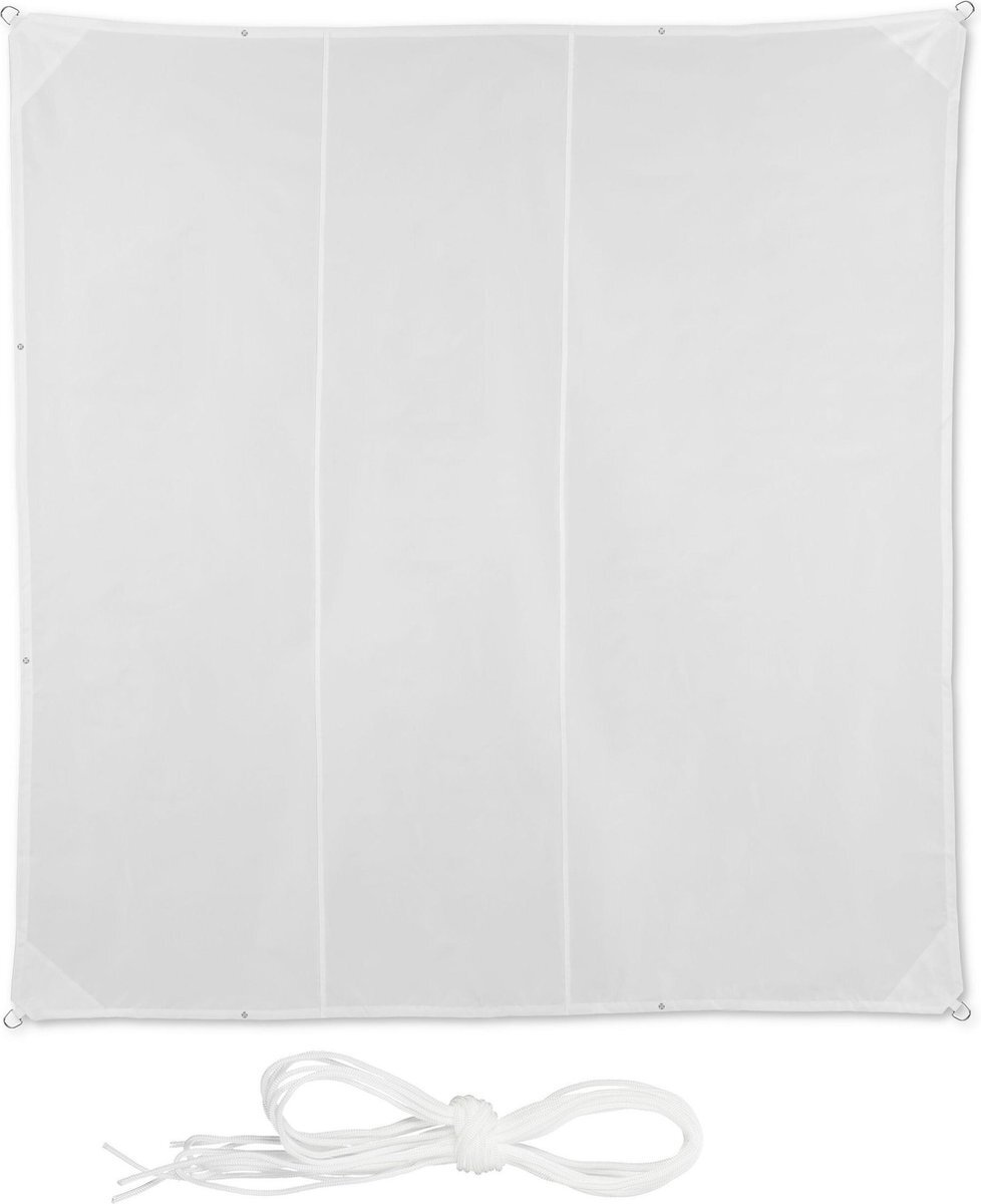 Relaxdays Wit schaduwdoek vierkant - zonnezeil - met ogen - uv-bestendig - waterdicht 4 x 4 m