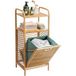 Costway Meuble de salle de bain avec panier à linge basculant et 2 étagères de rangement, doublure Oxford amovible, pour salle de bain, salon, cuisine en bambou et toile d'Oxford (40,5 x 33 x 95,5 cm)