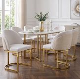 OKWISH Eetkamerstoel - Set Van 6 - Dubbele Rugleuning En Ademend Chenille - Voor Eetkamer, Woonkamer Of Cafe - Metaal - Beige Goud