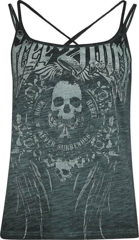 Rock Rebel by EMP turquoise top met oil-wash en print - Dames - M