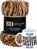 Bellatio Design Cadeau zus set - Fleece plaid/deken tijger print met Awesome Sister mok