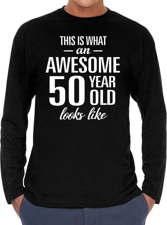 Bellatio Decorations Awesome 50 year / 50 jaar cadeaushirt long sleeves zwart heren M