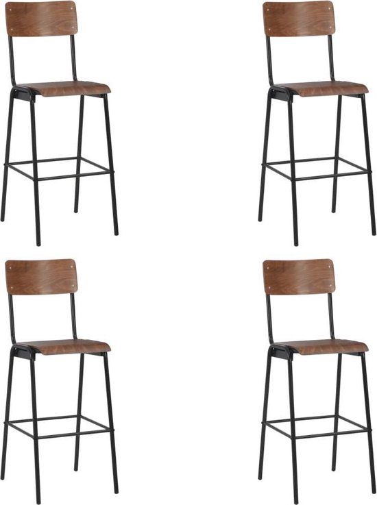 vidaXL Barstoelen - 4 stuks - Massief multiplex en staal - Bruin