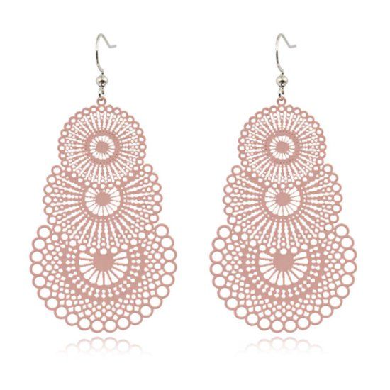 Deja Jewels Lookinggoodtoday Ronde dames oorbellen hangers met 3 cirkels kleur roze