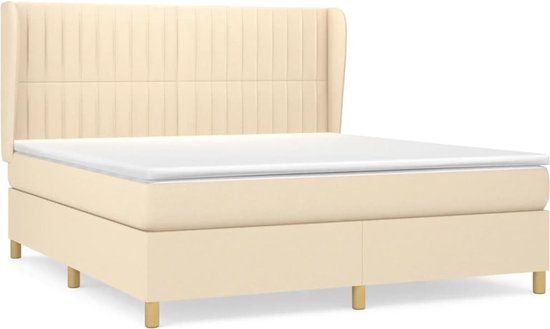 vidaXL Boxspring met matras stof crèmekleurig 160x200 cm