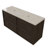 Saniclass meuble de salle de bain - 140x45x63cm - plateau en pierre naturelle travertin - sans trou pour robinet - 4 tiroirs - chêne mat anthracite