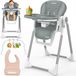 KIDUKU® Kinderstoel Baby 3-in-1 met Opzetstuk voor Pasgeborenen + Slabbetje | Opvouwbare Eetstoel met Speelboog | Verstelbare Evolutieve Kinderstoel met 7 Hoogteposities | 0-36 Maanden (Lichtgrijs)