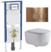 Geberit QeramiQ Dely Swirl Toiletset - 36.3x51.7cm - Geberit UP720 Duofix Sigma inbouwreservoir - rimless - diepspoel - slim zitting - bedieningsplaat koper - rechthoekige knoppen - mat wit