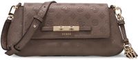 GUESS Carmella Flap Crossbody Taupe Logo Schoudertas